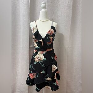 Mine Black Floral Mini Dress Women’s Small Babydoll Dark Romantic Fairy Ruffles